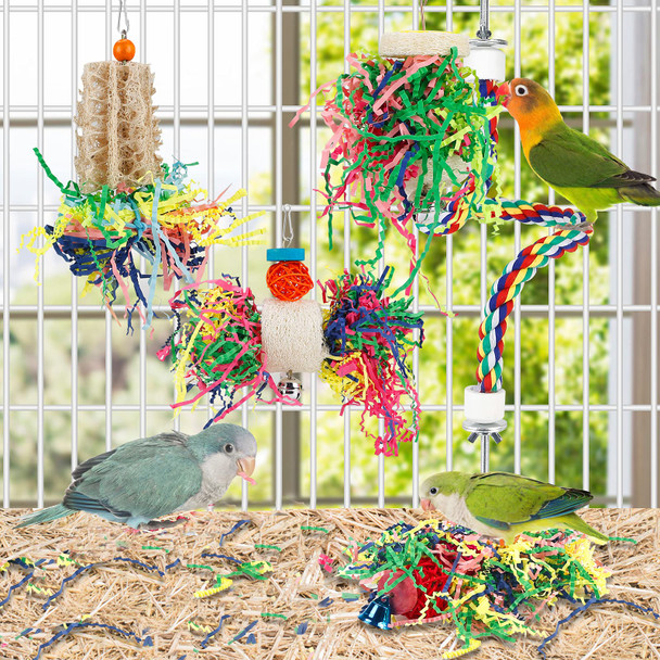 Lovyococo Foraging Toys Parakeet Chewing Hanging Toy Shredded Paper Bird Cage Accessories For Conure Cockatiel Budgies Lovebird Parrotlet