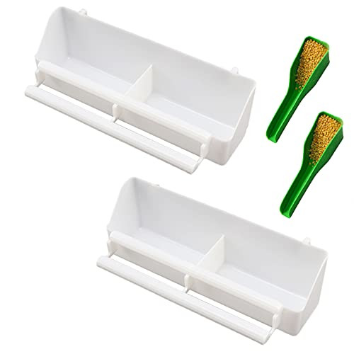 Lucky Interests 2Pcs Bird Feeder Plastic Seed Water Dispenser For Parrots Cockatiel Pigeon Sparrow With 2 Bird Spoons