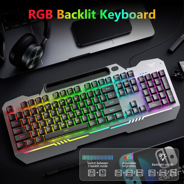 AULA Gaming Keyboard, 104 Keys Gaming Keyboard and Mouse Combo with Rainbow Backlit Quiet Computer Keyboard, All-Metal Panel, Waterproof Light Up PC Keyboard, USB Wired Keyboard for MAC Xbox PC Gamers AULA Gaming Keyboard, 104 Keys Gaming Keyboard and Mouse Combo with Rainbow Backlit Quiet Computer Keyboard, All-Metal Panel, Waterproof Light Up PC Keyboard, USB Wired Keyboard for MAC Xbox PC Gamers