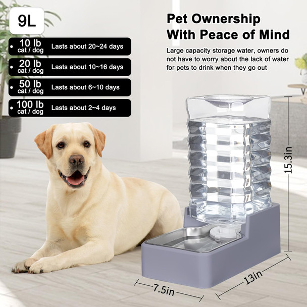 Masocat Automatic Dog Water Dispenser: White 9L Stainless Steel Gravity Feeder - Bpa- Large Capacity For Pets