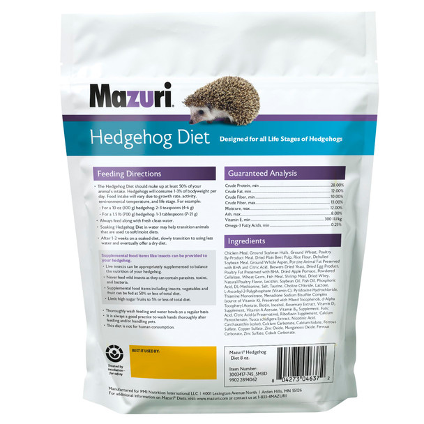 Mazuri Nutritionally Complete Hedgehog Food 8 Ounce (8 Oz) Bag