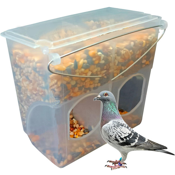 Mdakego Automatic Pigeon Bird Feeder Water Plastic Feeder Water Dispenser Drinkers For Cage No Mess Hanging Parrot Food Feeding Cage Accessories For Parakeet Quail Bird Chicken (3 Hole - Iron Wire)