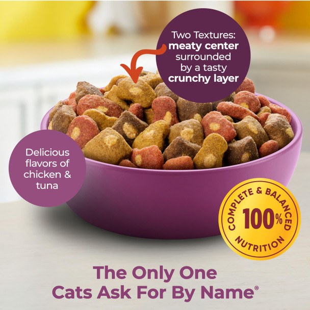Meow Mix Tender Centers Basted Bites Dry Cat Food Chicken & Tuna Flavor 3 Pound (Pack Of 4) Crunchy Outside Meaty Inside