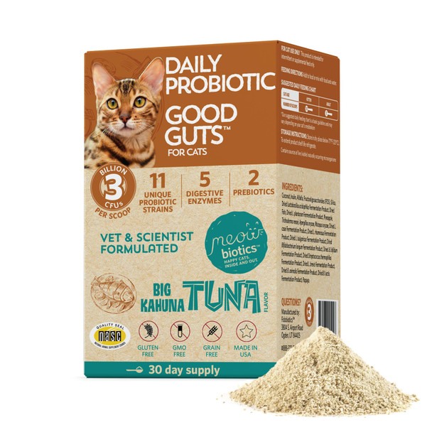 Meowbiotics Good Guts For Cats Probiotic Powder 11 Probiotic Strains 2 Prebiotics 5 Digestive Enzymes For Digestive Support Tuna Flavor Probiotics For Cats Indoor & Outdoor (30 Days)