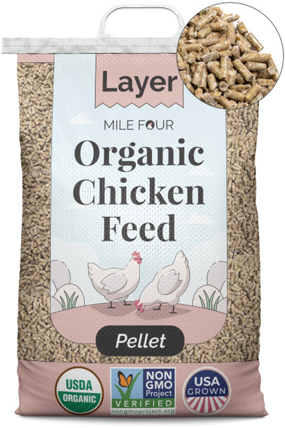 Mile Four Mile Four Organic Chicken Feed Ãƒ¢Ã‚Š¬Ã‚‚¬Å’ Layer Whole Grain Non-Gmo Usa Grown 16% Protein Corn- Soy- Non-Medicated Feed For Chickens 2 Lb Sample