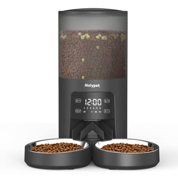 Molypet Automatic Cat Feeder 2 Cats - 5G Wifi Pet Feeder With App Control 6L Dry Food Dog Feeder With Blockage Alarms 1-10 Meals Per Day