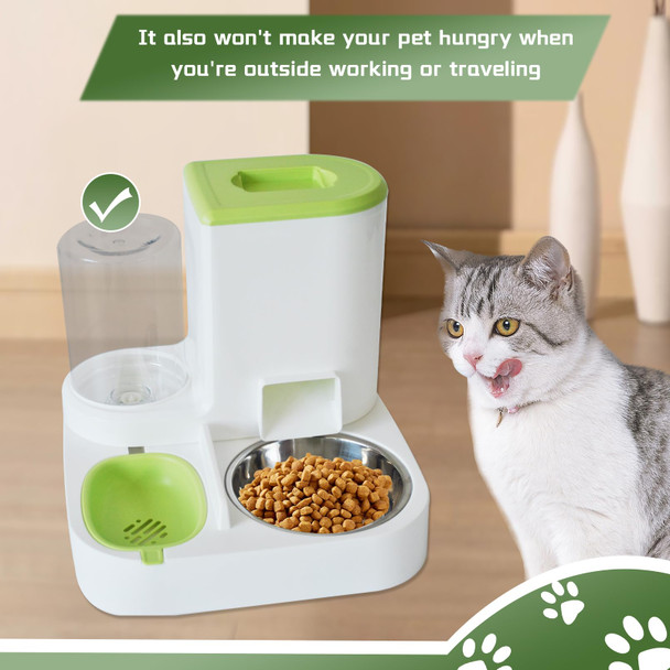 Muyg Automatic Cat Food And Water Dispenser Set 2 In 1 All-In-One Gravity Pet Feeder With Stainless Steel Cat Food Bowl Travel Auto Supply Feeder And Water Dispenser For Small Medium Cats Dogs (Blue)