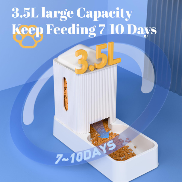 Nahangpet Automatic Cat Feeder And Water Dispenser 2Pcs Dog Gravity Food Feeder And Water Bowl For Small Medium Pets Puppy Kitten 3.5L/118.36Oz Large Capacity Easy To Clean (White)