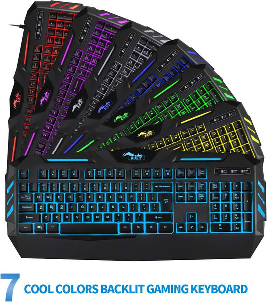7 Colors LED Backlit Gaming Keyboard, Mechanical Feeling and Waterproof, Illuminated USB Wired Keyboard for Pro PC Gamer or Office 7 Colors LED Backlit Gaming Keyboard, Mechanical Feeling and Waterproof, Illuminated USB Wired Keyboard for Pro PC Gamer or Office