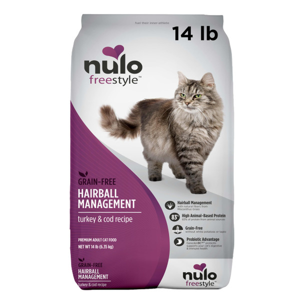 Nulo Style Cat Food For Hairball Management Premium Grain- Dry Small Bite Kibble All Natural Animal Protein Recipe With Bc30 Probiotic For Digestive Health Support 14 Pound (Pack Of 1)