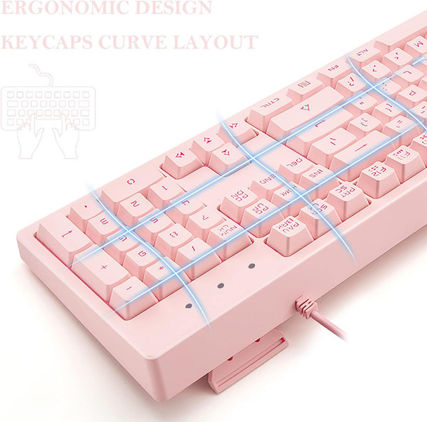 Basaltech Pink Keyboard with 7-Color LED Backlit, 104 Keys Quiet Silent Light Up Keyboard, 19-Key Anti-Ghosting Cheap Gaming Keyboard Mechanical Feeling Waterproof Wired USB for Computer, Mac, Laptop Basaltech Pink Keyboard with 7-Color LED Backlit, 104 Keys Quiet Silent Light Up Keyboard, 19-Key Anti-Ghosting Cheap Gaming Keyboard Mechanical Feeling Waterproof Wired USB for Computer, Mac, Laptop