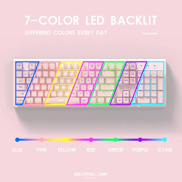 Basaltech Pink Keyboard with 7-Color LED Backlit, 104 Keys Quiet Silent Light Up Keyboard, 19-Key Anti-Ghosting Cheap Gaming Keyboard Mechanical Feeling Waterproof Wired USB for Computer, Mac, Laptop Basaltech Pink Keyboard with 7-Color LED Backlit, 104 Keys Quiet Silent Light Up Keyboard, 19-Key Anti-Ghosting Cheap Gaming Keyboard Mechanical Feeling Waterproof Wired USB for Computer, Mac, Laptop