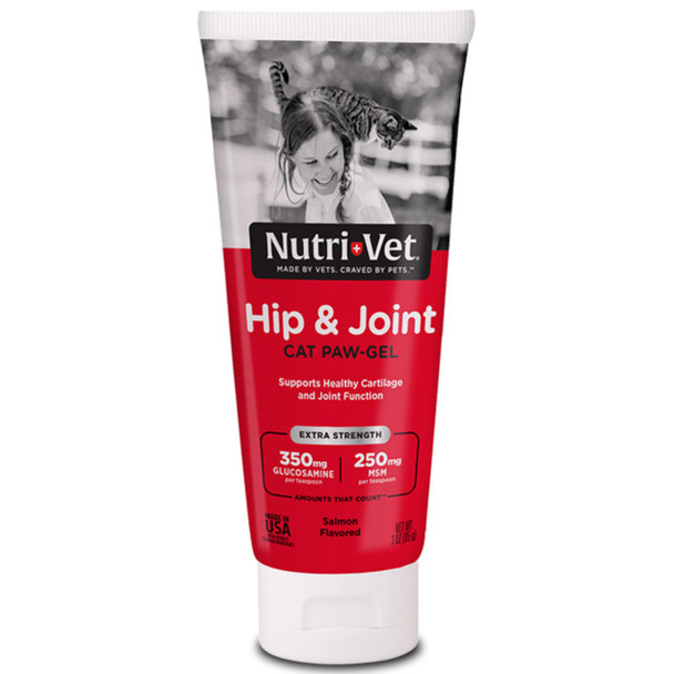 Nutri-Vet Hip & Joint Paw Gel Cat Supplement With Glucosamine Msm Chondroitin Pain Relief And Hip Support Salmon Flavor Easy Cat Care Essential Pet Supply 3 Oz