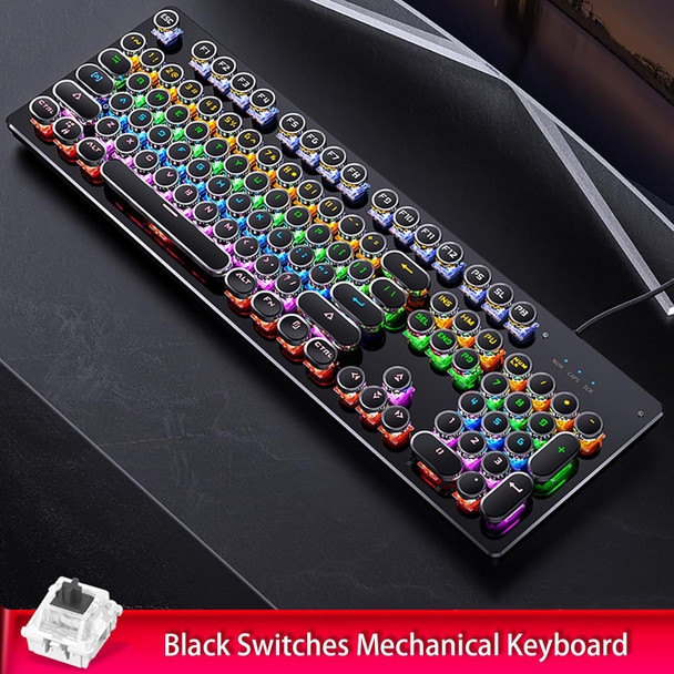 Basaltech Typewriter Keyboard, Mechanical Keyboard with LED Backlight, Steampunk Keyboard with 104-Keys Round Keycaps, Black Switch Wired Keyboard for Computer or Mac Basaltech Typewriter Keyboard, Mechanical Keyboard with LED Backlight, Steampunk Keyboard with 104-Keys Round Keycaps, Black Switch Wired Keyboard for Computer or Mac