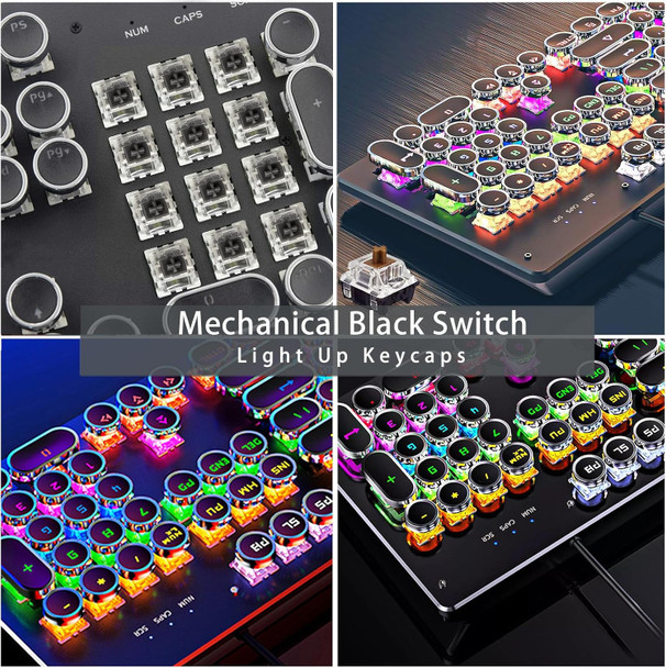 Basaltech Typewriter Keyboard, Mechanical Keyboard with LED Backlight, Steampunk Keyboard with 104-Keys Round Keycaps, Black Switch Wired Keyboard for Computer or Mac Basaltech Typewriter Keyboard, Mechanical Keyboard with LED Backlight, Steampunk Keyboard with 104-Keys Round Keycaps, Black Switch Wired Keyboard for Computer or Mac