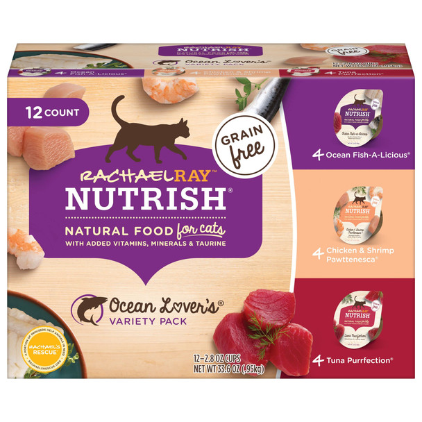 Nutrish Rachael Ray Nutrish Natural Wet Cat Food Ocean Lovers Variety Pack 2.8 Ounce Cup (Pack Of 12) Grain