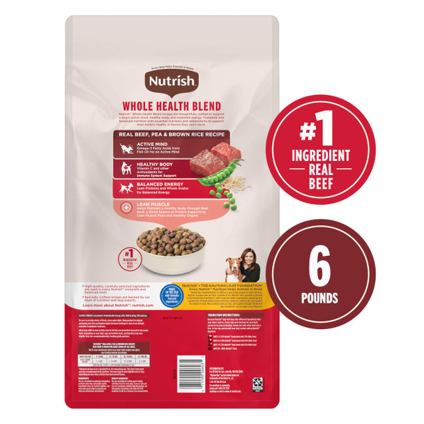 Nutrish Dry Dog Food Real Beef Pea & Brown Rice Recipe Whole Health Blend For Adult Dogs 6 Lb. Bag (Rachael Ray)