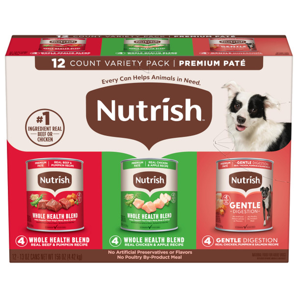 Nutrish Gentle Digestion And Whole Health Blend Premium Patã£Æ’Ã¢© Variety Pack Wet Dog Food 13 Oz. Can Pack Of 12 Packaging May Vary (Rachael Ray)