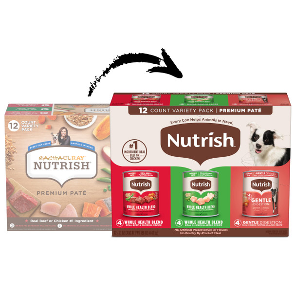 Nutrish Gentle Digestion And Whole Health Blend Premium Patã£Æ’Ã¢© Variety Pack Wet Dog Food 13 Oz. Can Pack Of 12 Packaging May Vary (Rachael Ray)