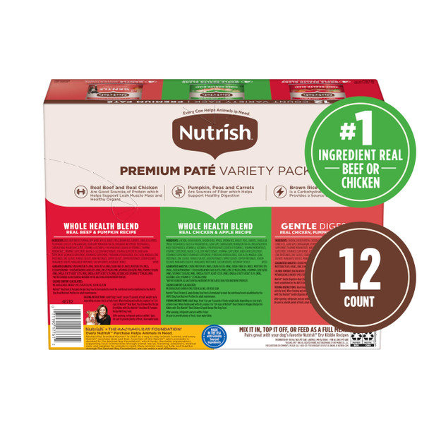 Nutrish Gentle Digestion And Whole Health Blend Premium Patã£Æ’Ã¢© Variety Pack Wet Dog Food 13 Oz. Can Pack Of 12 Packaging May Vary (Rachael Ray)