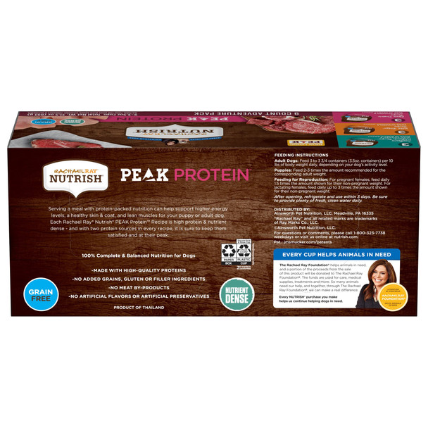 Nutrish Rachael Ray Peak Protein Adventure Pack Variety Wet Dog Food High Protein Grain  9-3.5 Oz. Cups 2 Count
