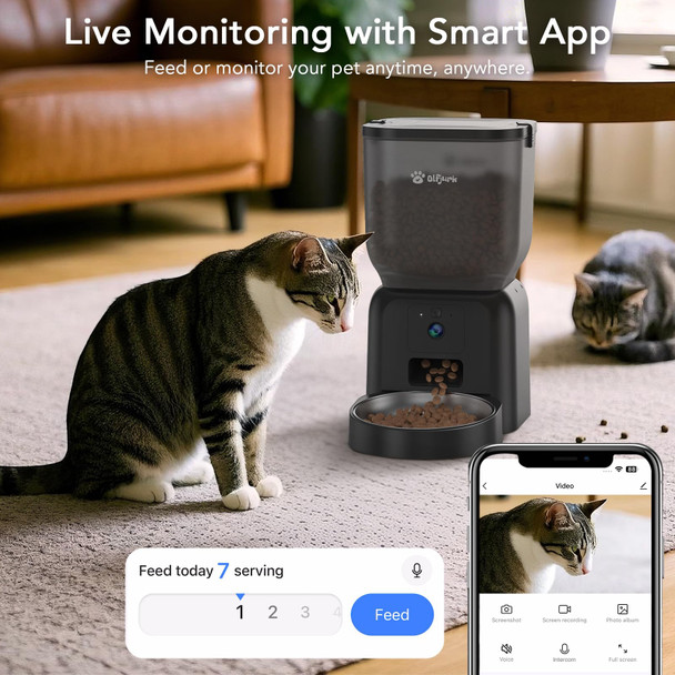 Olfjurk Automatic Dog & Cat FeederApp Controlled With Freshness Preservation 4L Timed Cat Feeder With Timer Programmable Hd Camera For Voice And Video Recording (Black
