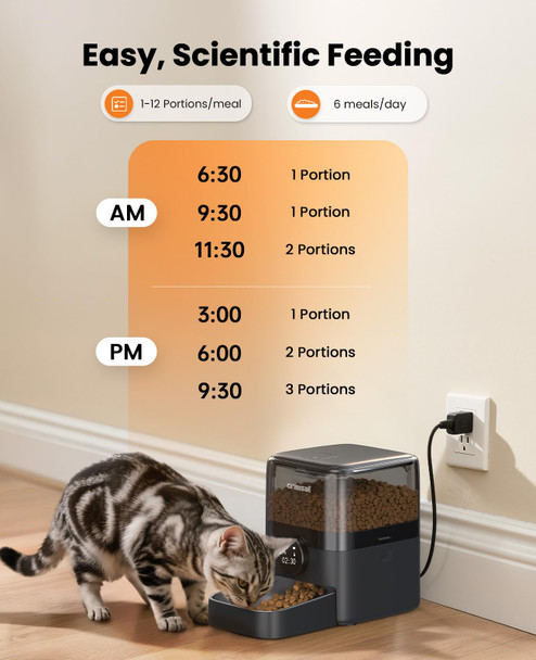 Oneisall Cordless Wifi Automatic Cat Feeder Tasty S2 Pro Rechargeable 100-Day Battery Operated Pet Feeder 12 Cups/3L Timed Cat Food Dispenser For Large Kibble Smart App Control (Black)