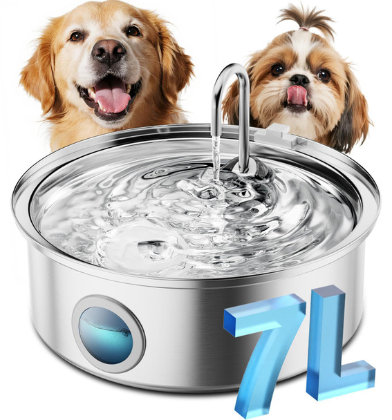 Oneisall Dog Water Fountain For Large Dogs7L/230Oz/1.8G Stainless Steel Dog Fountain Bowl Super Quiet With Triple FiltrationGreat For Large Dogs Cats And Multi-Pet Home