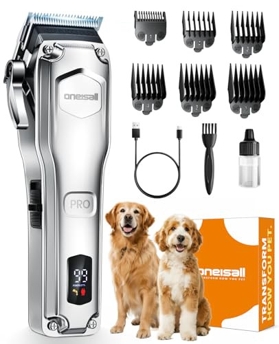 Oneisall Dog Clippers For Grooming Thick HairLow Noise Dogs Grooming Kit With Detachable Stainless Steel BladeDog Shaver For Thick/Matted/Knotted/Fine/Wave/Curly HairPc18