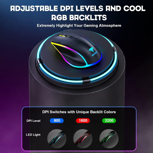 BENGOO KM-2 Wireless Gaming Mouse, Computer Mouse USB Wireless Mouse with 7 Programmed Buttons 3 Adjustable DPI RGB Backlits Rapid Fire Button, Ergonomic Optical Gamer Mice for Windows PC Mac