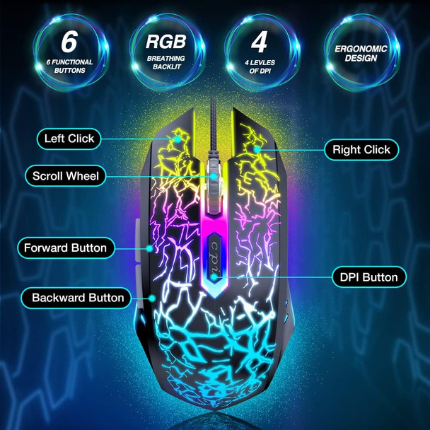 BENGOO Gaming Mouse Wired, Ergonomic Gamer Laptop PC USB Optical Computer Mice with RGB Backlit, 4 Adjustable DPI Up to 3600, 6 Programmable Buttons for Windows 7/8/10/XP Vista Linux -Black BENGOO Gaming Mouse Wired, Ergonomic Gamer Laptop PC USB Optical Computer Mice with RGB Backlit, 4 Adjustable DPI Up to 3600, 6 Programmable Buttons for Windows 7/8/10/XP Vista Linux -Black