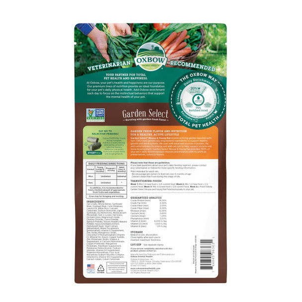 Oxbow Garden Select Mouse And Young Rat Food Garden-Inspired Recipe For Young Rats And Mice Of All Ages Vitamin & Mineral Rich Pet Food Pellets Non-Gmo Made In Usa 2 Pound Bag