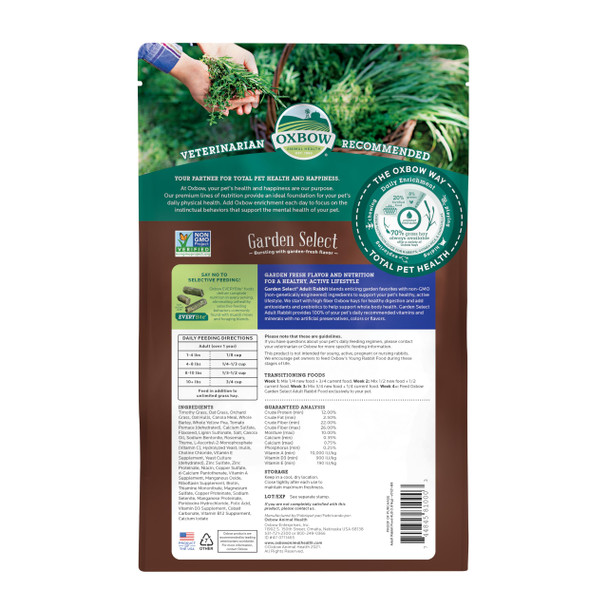 Oxbow Garden Select Rabbit Food Adult Rabbit Made Timothy Hay Vitamin & Mineral Rich Pet Food Pellets Bunny Supplies Made In Usa High Fiber 4 Lb Bag