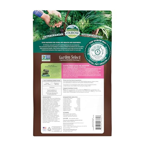 Oxbow Garden Select Rabbit Food Young Made Alfalfa For Rabbit Bunny Food Pellets Non-Gmo No Soy Or Wheat Small Animal Pet Products Made In Usa High Fiber 4 Lb. Bag