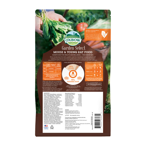 Oxbow Animal Health Garden Select Mouse And Young Rat Food Garden-Inspired Recipe For Young Rats And Mice Of All Ages Non-Gmo Made In The Usa 2 Pound Bag (Pack Of 2)