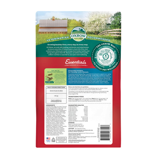 Oxbow Essentials Young Guinea Pig Food Guinea Pig Pellets Made With Timothy Hay Stabilized Vitamin C Small Animal Pet Products Small Animal Food Made In Usa High Fiber 5 Lb. Bag