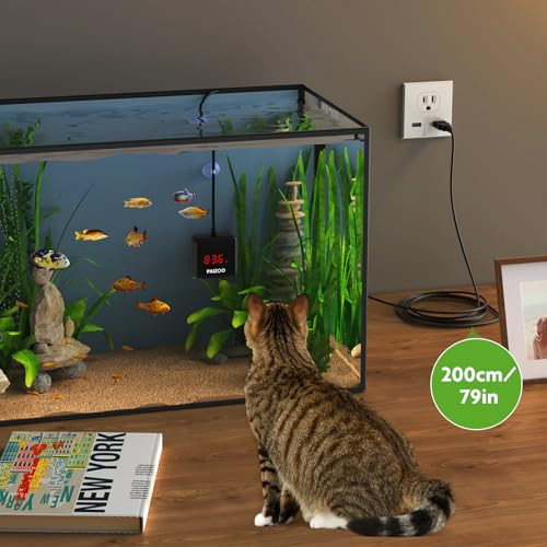 Paizoo Aquarium Thermometer Led Digital Thermometer For Fish Tank With Usb Power Highly Accurate Waterproof Temperature Gauge With Suction Cup And 6.5Ft Power Cord For Saltwater And Freshwater