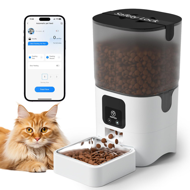 Papifeed 5G Wifi Automatic Cat Feeders: Smart Automatic Cat Food Dispenser With Slow Feeding Mode Detachable For Easy Cleaning Pet Feeder With Alexa 1-30 Meals Per Day For Multiple Pets (6L/25 Cup)