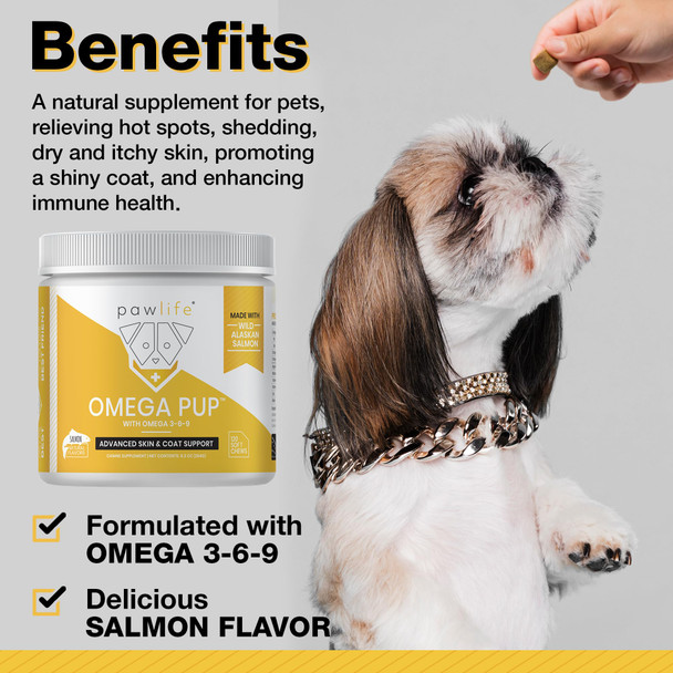 Pawlife Dog Fish Oil Supplements - 60 Omega 3 Fish Oil Dog Vitamins Veterinarian Formulated Itching Relief For Dogs Natural Omega 3 Fish Oil For Dogs Dog Skin And Coat Supplement (Salmon Flavor)