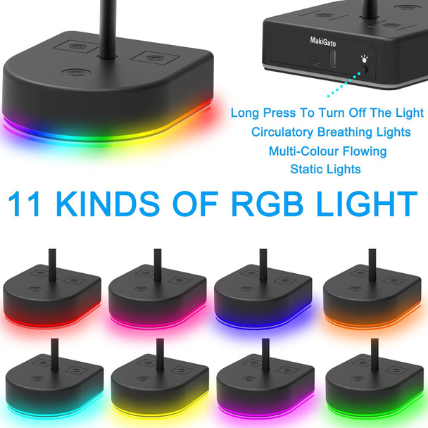 RGB Dual Headphone Stand with USB Charging Port, Desk Gaming Double Headset Holder,Durable Hanger Rack-Suitable for Desktop Table, Game, DJ, Earphone, PC, PS4, PS5, Xbox Gamer Accessories RGB Dual Headphone Stand with USB Charging Port, Desk Gaming Double Headset Holder,Durable Hanger Rack-Suitable for Desktop Table, Game, DJ, Earphone, PC, PS4, PS5, Xbox Gamer Accessories