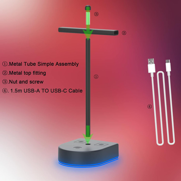 RGB Dual Headphone Stand with USB Charging Port, Desk Gaming Double Headset Holder,Durable Hanger Rack-Suitable for Desktop Table, Game, DJ, Earphone, PC, PS4, PS5, Xbox Gamer Accessories RGB Dual Headphone Stand with USB Charging Port, Desk Gaming Double Headset Holder,Durable Hanger Rack-Suitable for Desktop Table, Game, DJ, Earphone, PC, PS4, PS5, Xbox Gamer Accessories