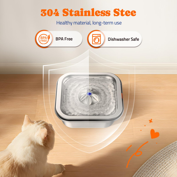 Pawtners Cat Water Fountain Stainless Steel: 4L/140Oz Pet Fountain Water Bowl Indoor Automatic Dog Drinking Dispenser Cat Feeding Watering Supplies Metal Kitty Waterer Fountain 1 Replacement Filters