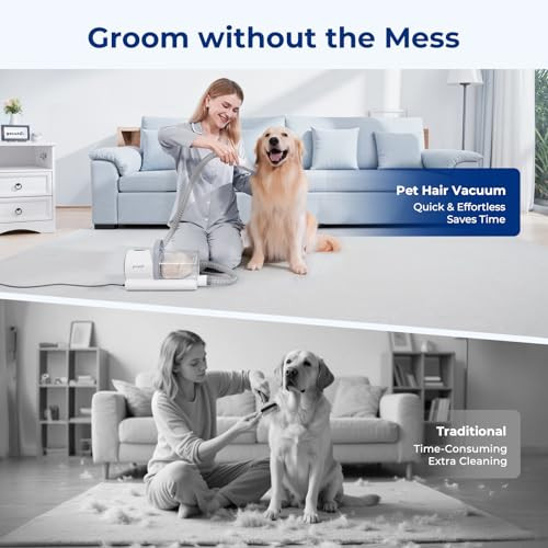 Pecute Dog Grooming Vacuum 4-In-1 Pet Grooming Kit With Clipper Brush 12000Pa Dog Vacuum For Shedding With 1.5L Dust Cup Storage Pocket Low Noise Pet Vacuum For Dog & Cat Home Grooming