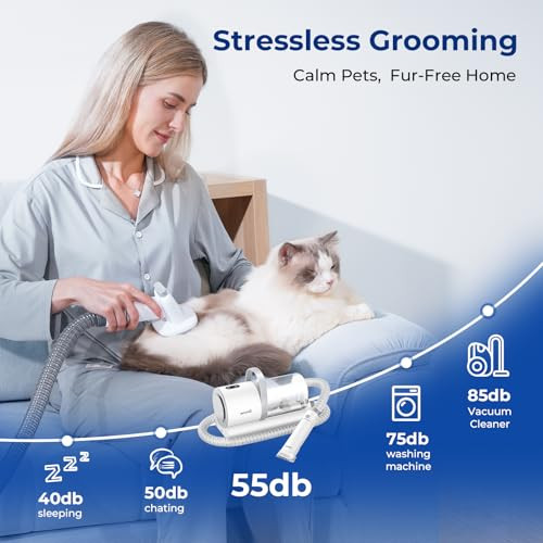 Pecute Dog Grooming Vacuum 4-In-1 Pet Grooming Kit With Clipper Brush 12000Pa Dog Vacuum For Shedding With 1.5L Dust Cup Storage Pocket Low Noise Pet Vacuum For Dog & Cat Home Grooming