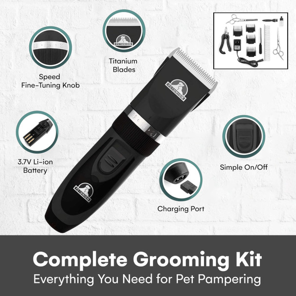 Pet Union Pet Union Professional Dog Grooming Kit - Cordless Low Noise Dog Clippers For Grooming Thick Coats - All Pet Safe Cat Hair Trimmer - Pet Grooming Kit Includes Dog Hair Clippers Nail Trimmer & Shears