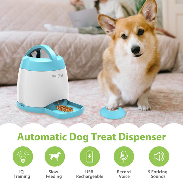 Petgeek Dog Food Dispenser Toy Interactive Pet Toys Treat Dispensing For Iq Training Automatic Dog Treat Dispenser With Button Remote Push Dual Power Supply For Indoor Outdoor Use Green Color