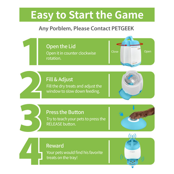 Petgeek Dog Food Dispenser Toy Interactive Pet Toys Treat Dispensing For Iq Training Automatic Dog Treat Dispenser With Button Remote Push Dual Power Supply For Indoor Outdoor Use Green Color