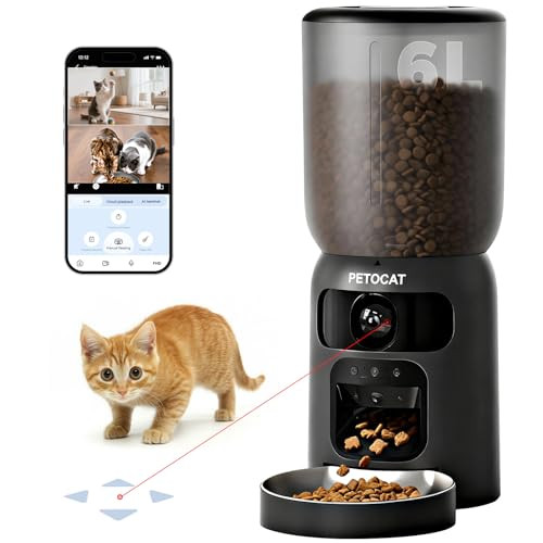 Petocat Ai Automatic Cat Feeder With 2K Hd Dual Cameras5G&2.4G Wi-Fi 6L Cat Food Dispenser With Cats Recognition& Diet Tracking Laser Interactive Toy & Two-Way Audio