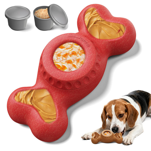 Petsweet 3-In-1 Enrichment Dog Toy For Aggressive Chewers Frozen Treat Toy & Interactive Treat Dispenser With Peanut Butter Grooves Long Lasting Chew Toy For Large Dogs Easy To Clean Red