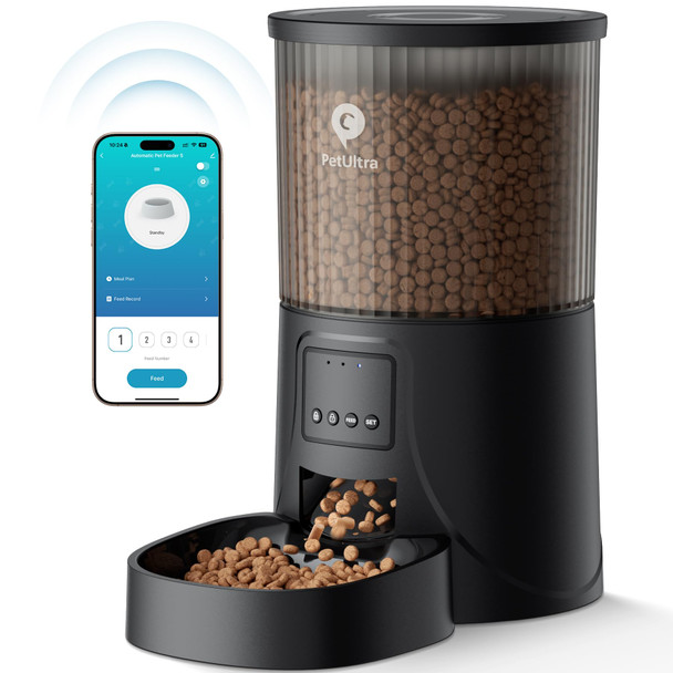Petultra Automatic Cat Feeder Wifi- 5Ghz Cat Food Dispenser With App Remote Control- Auto Pet Feeder For Small Dog Indoor- Easy To Set Up And Clean- Dual Power With Desiccant Bag Keep Fresh